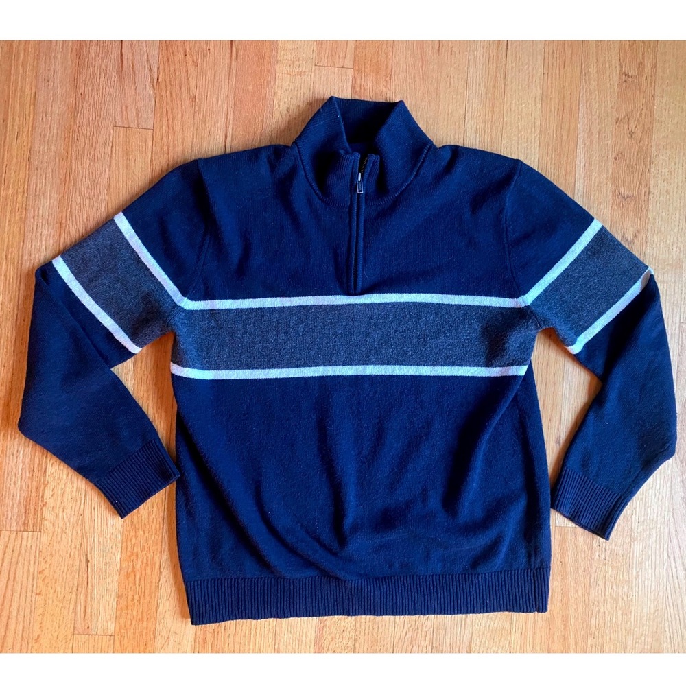 Gap Quarter Zip Pullover Mens XL Navy Blue‎ Excellent Striped Knit Sweater